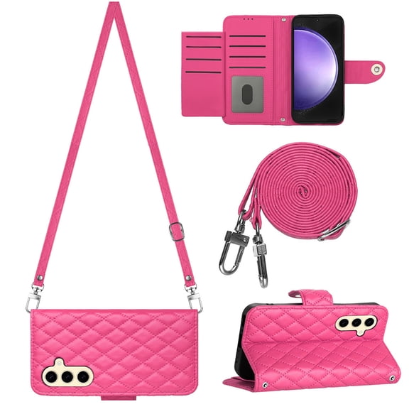for Samsung Galaxy A15 Wallet Case, Elegant Card Holder Cash Slot PU Leather Kickstand Shoulder Strap Shockproof Protective Flip Women Girls Case Cover for Samsung Galaxy A15, Rose