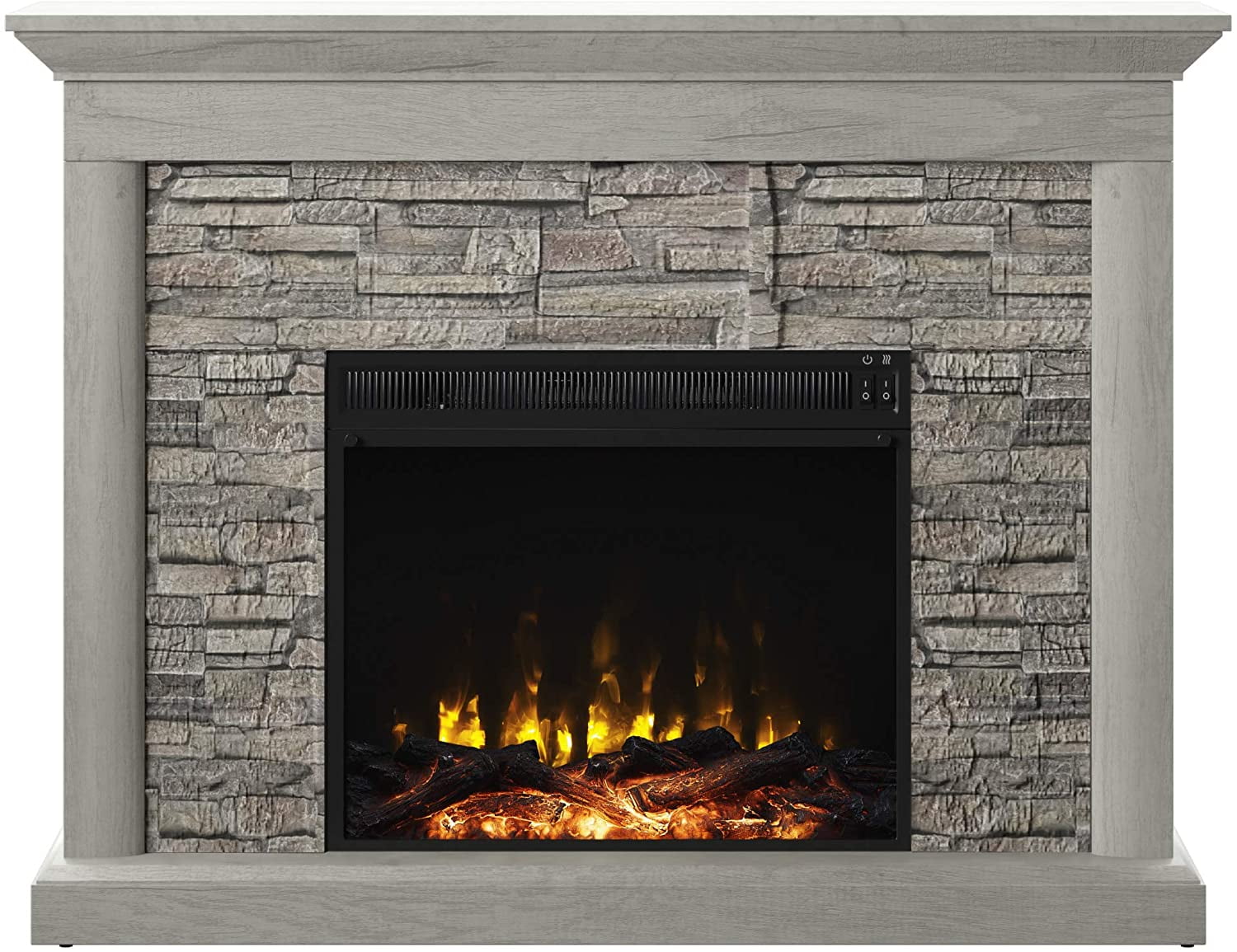 Rustic Wall Mantel Electric Fireplace with Stacked Stone Look - Walmart.com