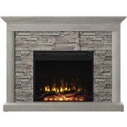 Rustic Wall Mantel Electric Fireplace with Stacked Stone Look
