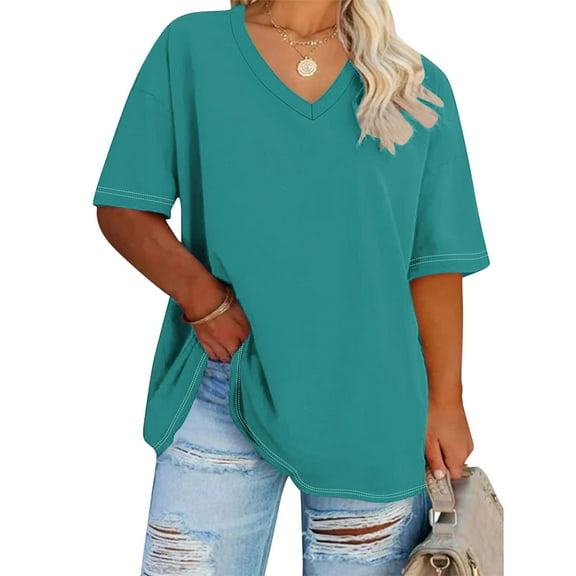 Woman Clothes under $5 Womens T-Shirts V Neck Short Sleeve Loose Tees Tops Casual Solid Shirts for Women Women's in Clothing