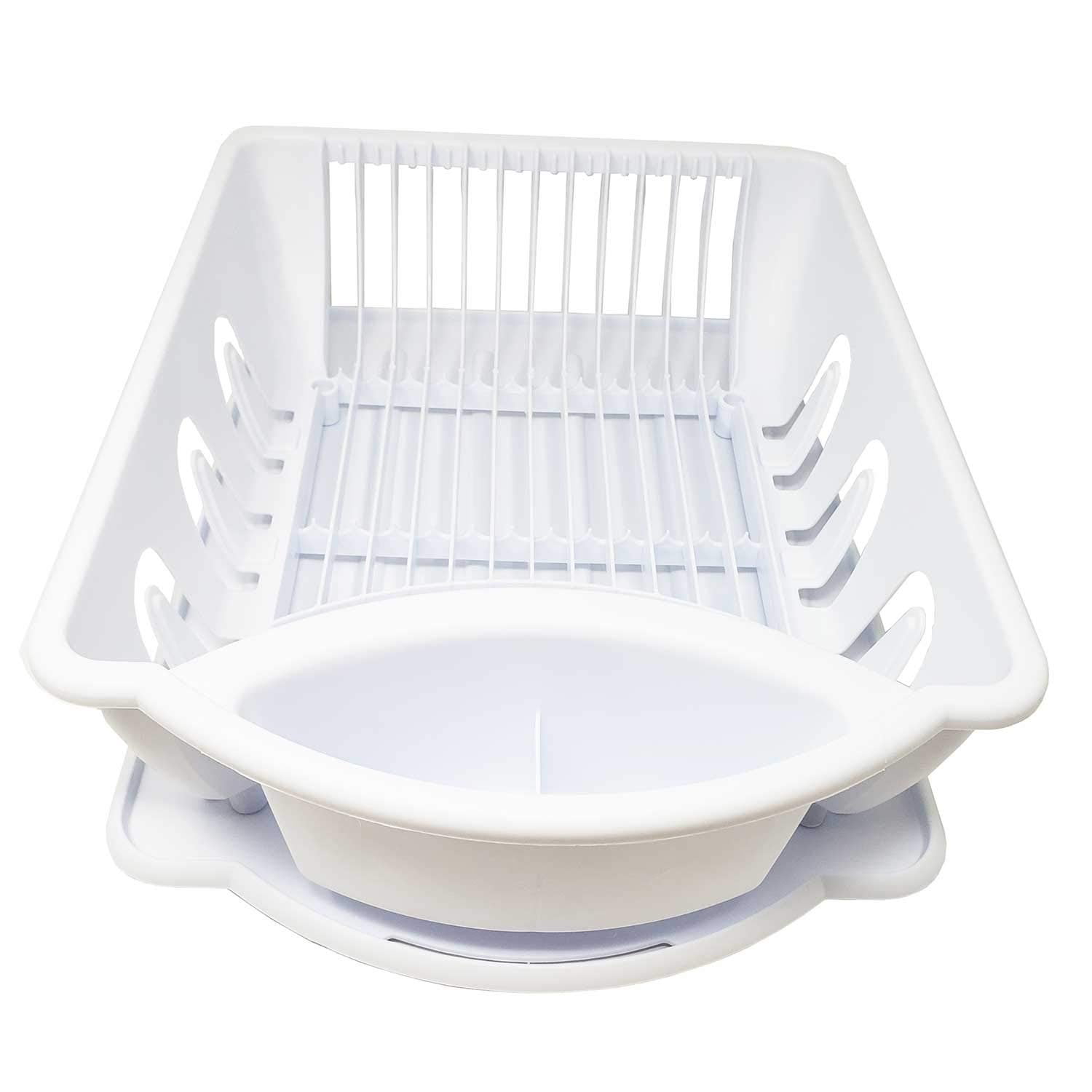 LavoHome Heavy Duty Sturdy Hard Plastic Sink Set with Dish Rack with Drainer & Drainboard,Easy to Clean with Snap Lock Tab Cup Holders for Home Kitchen Sink