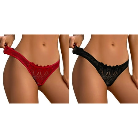 (2-Pack) Kcodviy Women s Lace Underpants Underwear Men Bikini Women s Transparent Mesh Hook Full Waist Trainer for Women Briefs Breathable Low Waist Ladies Panties Size 6 High Cut Seamless Unde