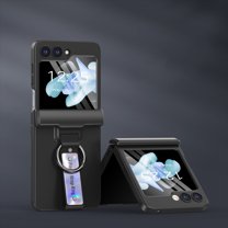 Compatible with Samsung Galaxy Z Flip 5 Case, with Hinge Protection & Ring & Hand-strap, Slim and Thin with Screen Protector Frosted Case Cover for Samsung Galaxy Z Flip 5 5G, Black