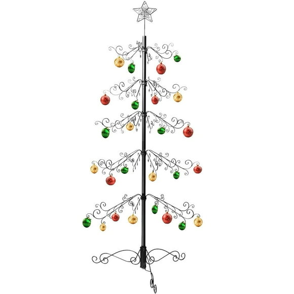 HOHIYA 7 Ft Wrought Iron Christmas Tree Ornament Display Stand Metal Holder Hanger Wire Hanging for Halloween Glass Balls Decorations Gift 174 Hooks Black Taiwan Made