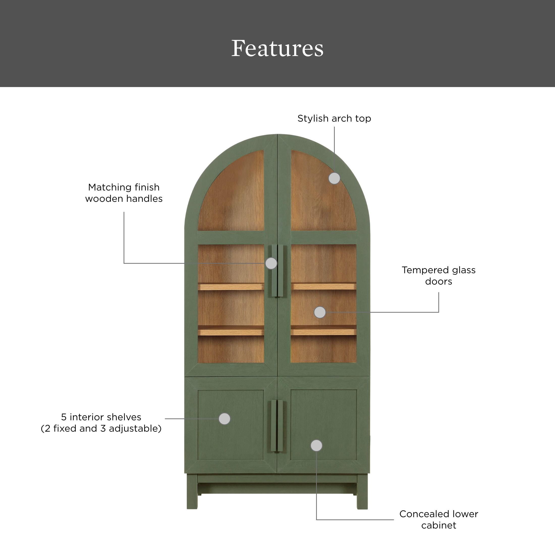 Better Homes & Gardens Juliet Kitchen Rounded Arch Cabinet, Deep Green Finish