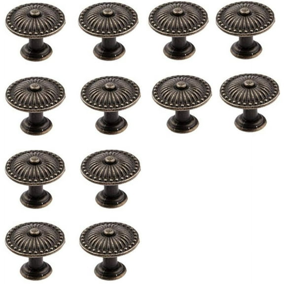 Bronze Vintage Dresser Knobs 12 Pack Antique Round Cabinet Knobs for Drawers Dressers for Kitchen Cupboard Closet Wardrobe