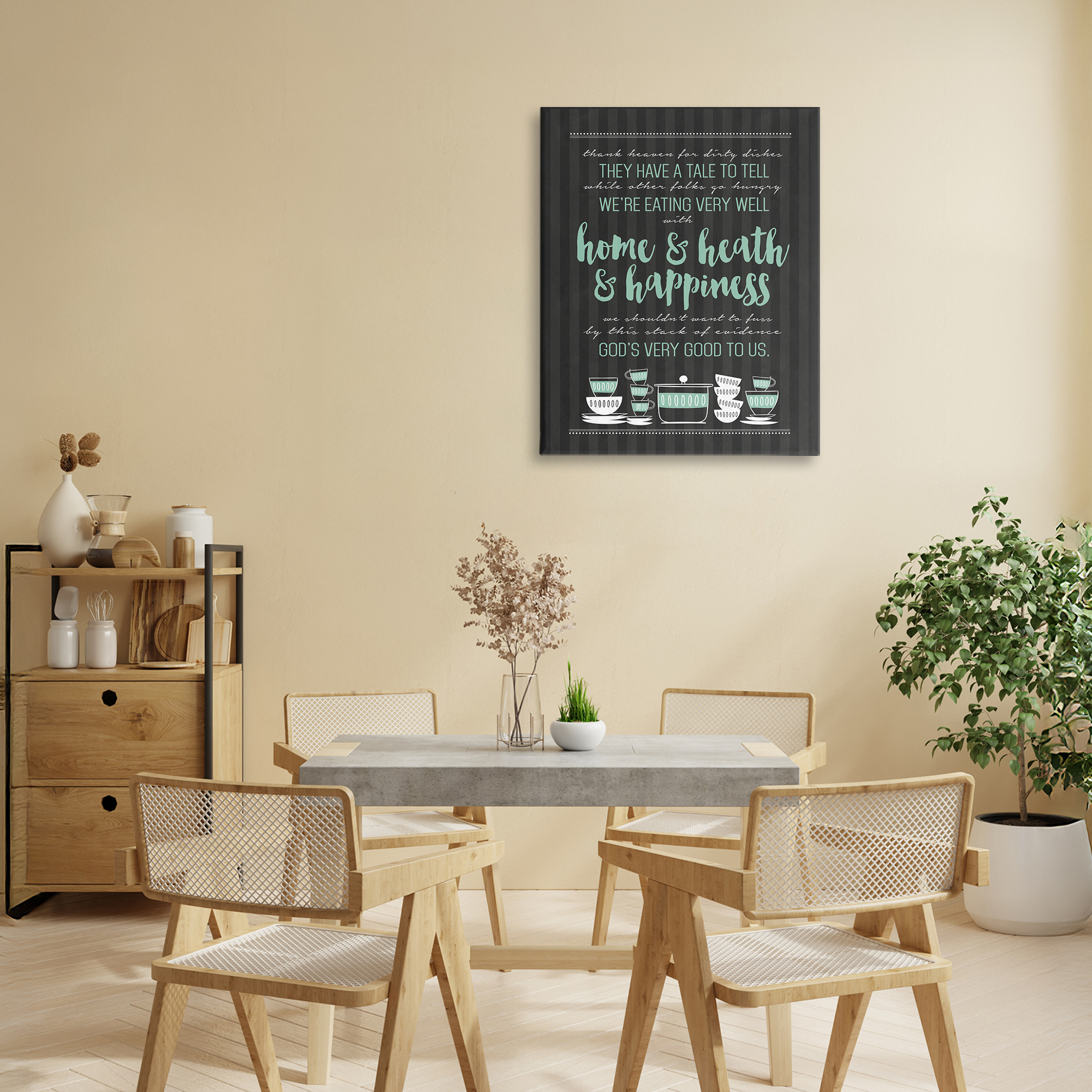 God's Good To Us Kitchen Canvas Wall Art, design by Lettered and Lined
