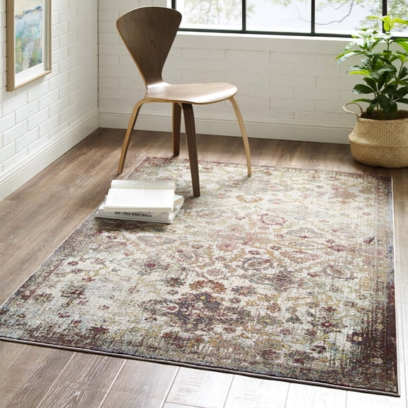 Success Kaede Distressed Vintage Floral Moroccan Trellis 4x6 Area Rug in Multicolored