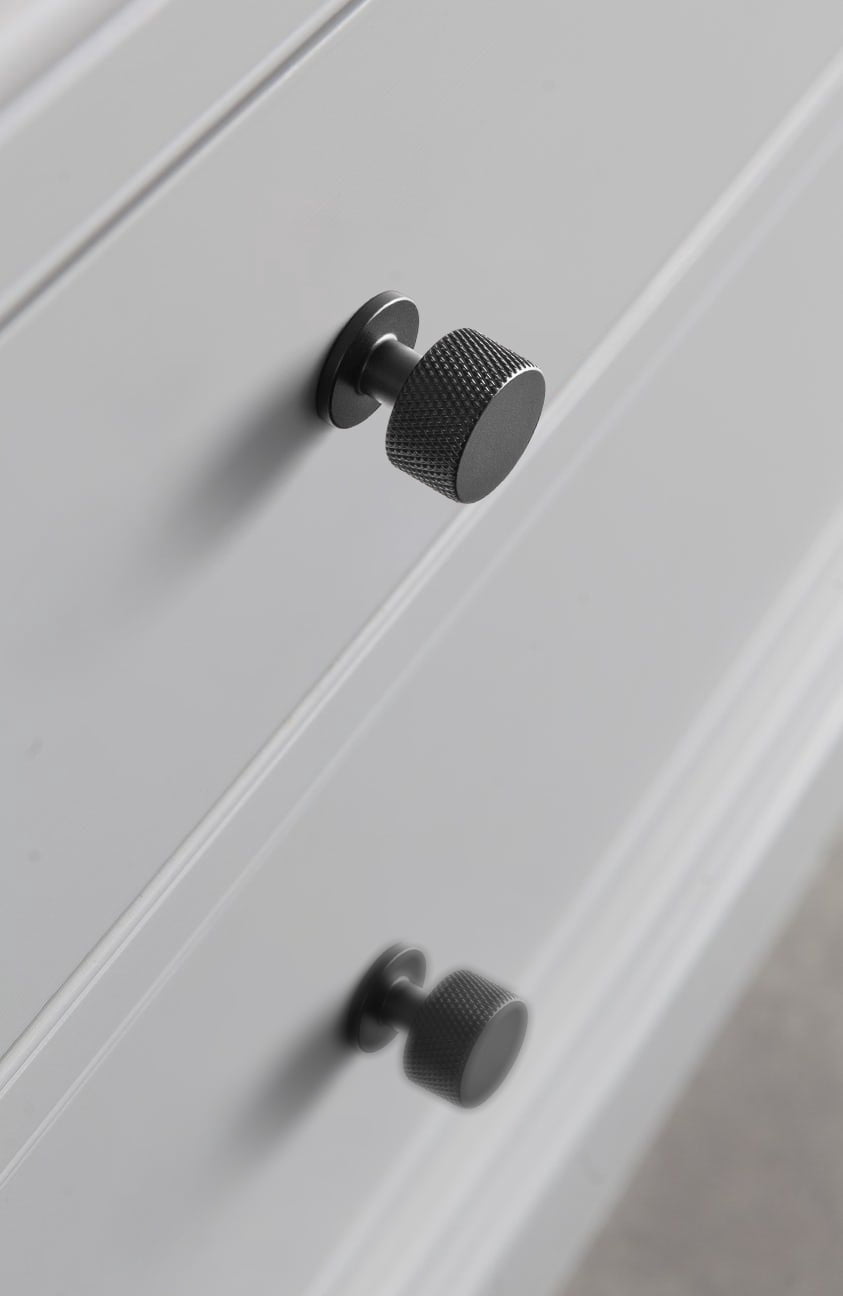 Goo-Ki 12 Pack Matte Black Zinc Alloy Cabinet Drawer Knob, Single Hole Knurled Decorations Cabinet Pull Hardware for Bedroom, Kitchen