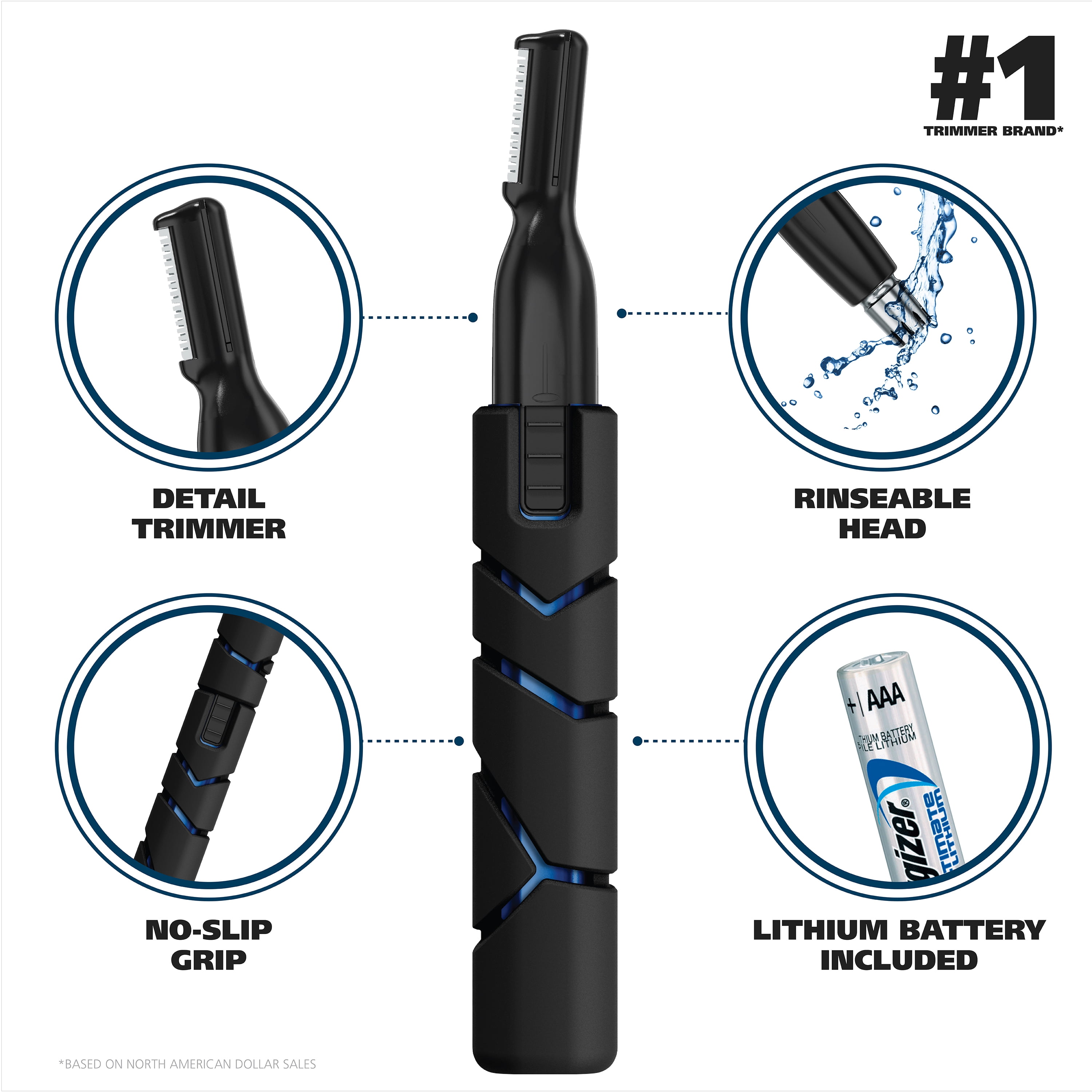 Wahl Micro Groomsman Men's Lithium Battery Powered Pen Trimmer, Black/Blue 5640-4701