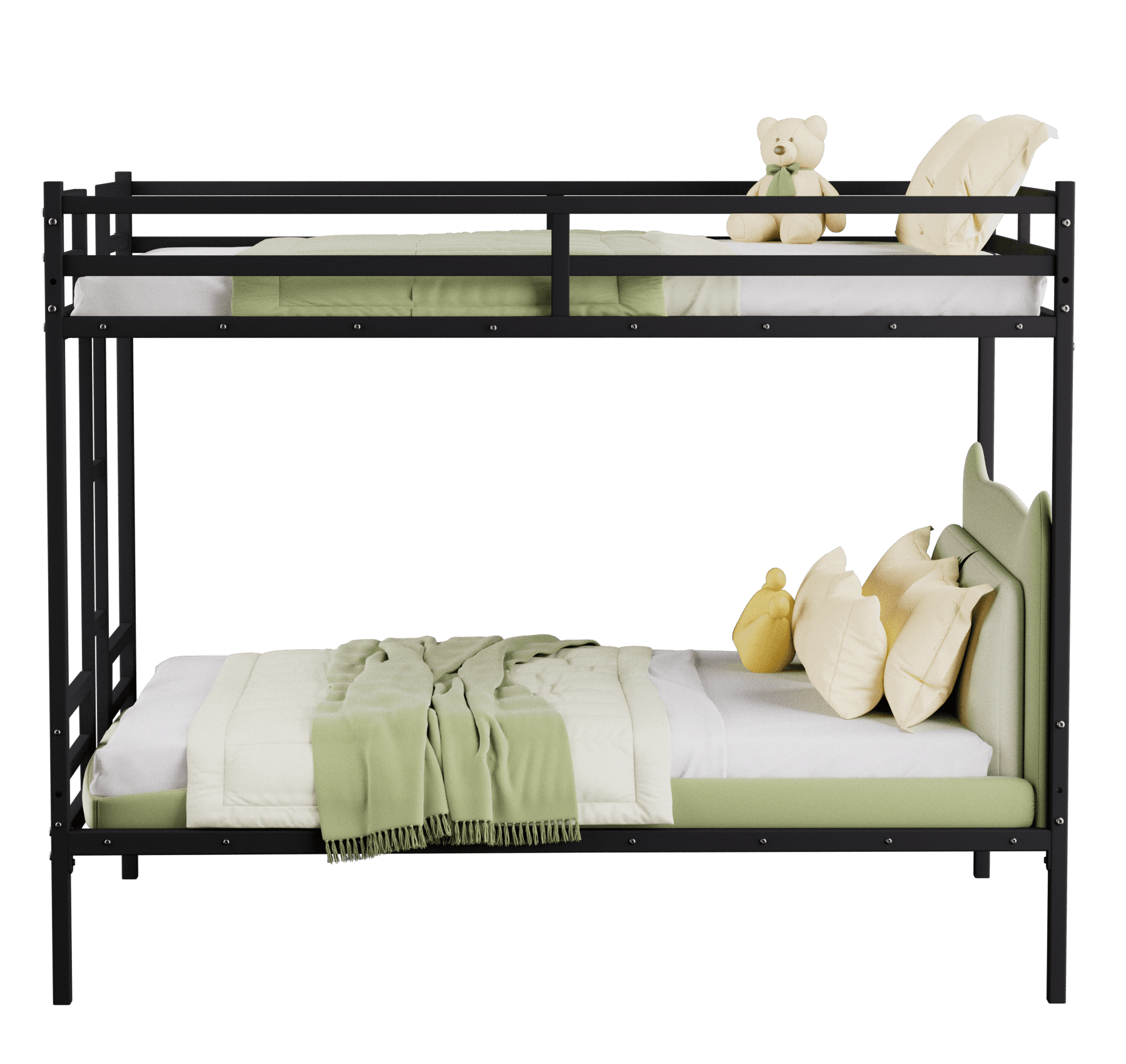 Queen Bunk Bed 83.9 Inch, Metal Bed Frame with Full-Length Guardrail and Ladder for Kids, Space-Saving Bunk Bed for Children's Bedroom, Black
