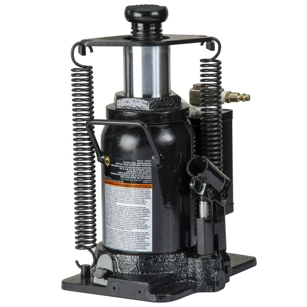 Omega 18206C Black Hydraulic Bottle Jack with Return Springs, 20 Ton