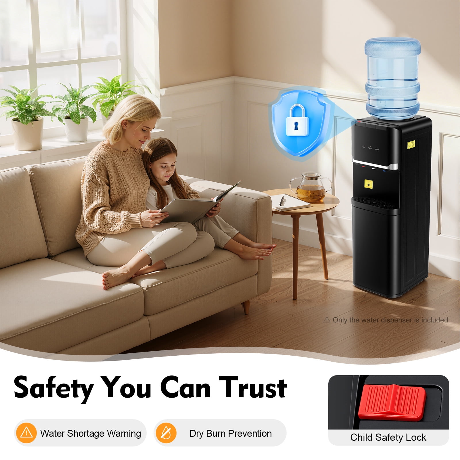 Miumaeov Top Loading Water Dispenser Freestanding Hot Cold & Warm Water Cooler 3 Temperature Settings 5 Gallon Capacity Water Dispenser
