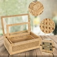 thumbnail image 4 of Handwoven Boho Rattan Display Boxes with Glass Lids - Set of 2 Rectangular Decorative Storage Bins - Natural Woven Cane Home Decor Organizers, 4 of 7