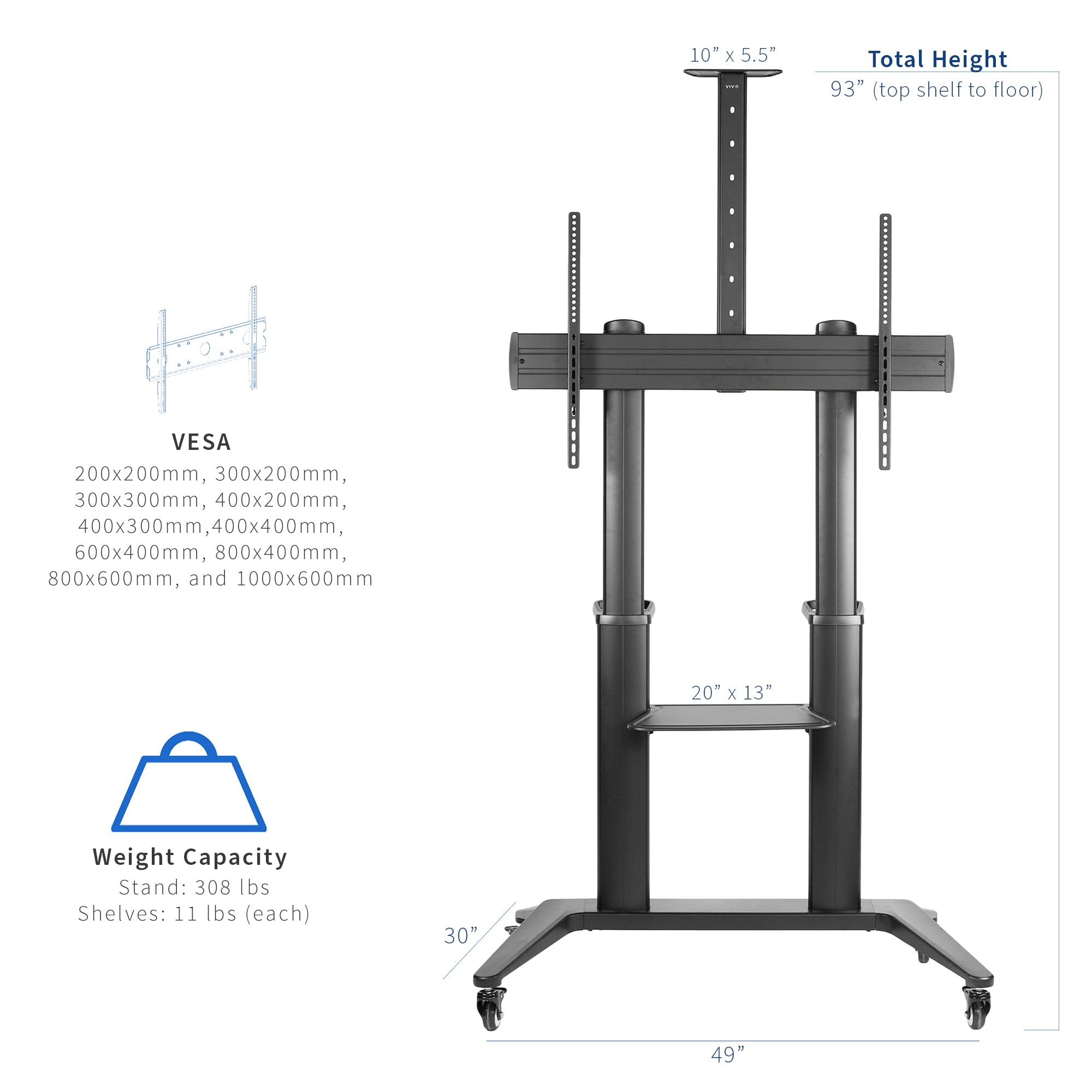 VIVO Aluminum Ultra Heavy Duty 32" to 120" TV Cart, Mobile Large Screen TV Stand
