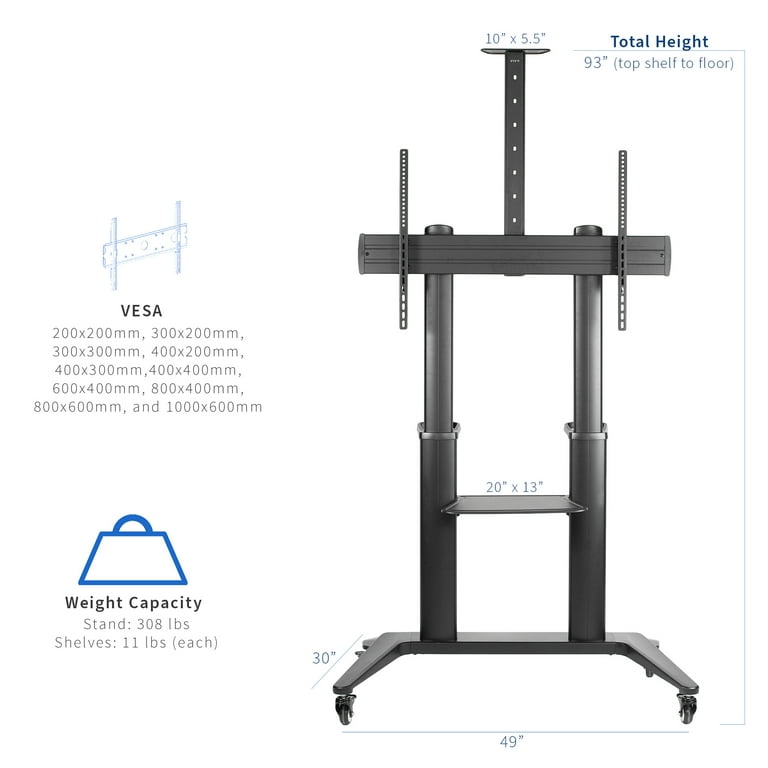 vivo Aluminum Ultra Heavy Duty 32 to 120 TV Cart, Mobile Large Screen TV Stand