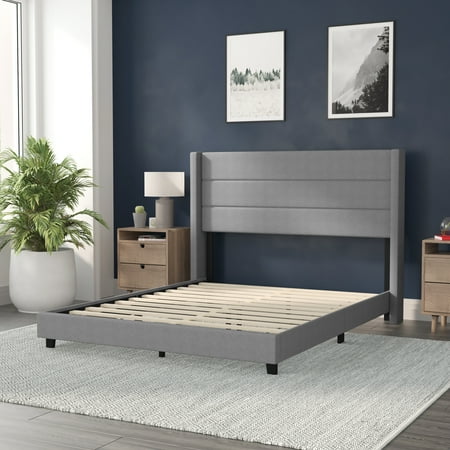 Alamont Home - Hollis Queen Size Upholstered Platform Bed with Wingback Headboard - Gray