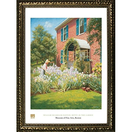 Mcgregors Garden - FRAMED Betty In The Garden by William McGregor Paxton 32x24 Art Print Poster Floral Landscape From Museum of Fine Arts Boston Collection