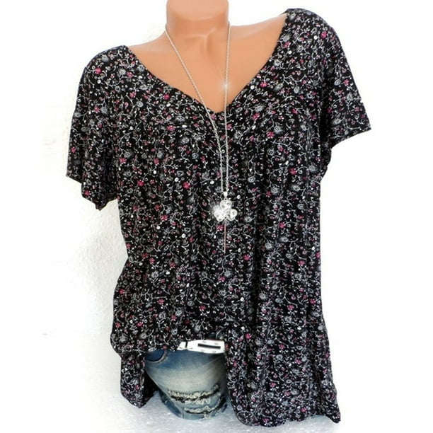 Puntoco 2024, tops a la moda de verano para mujer, blusas de talla grande de manga corta con cuello en V, blusa estampada, jersey, tops, camisa
