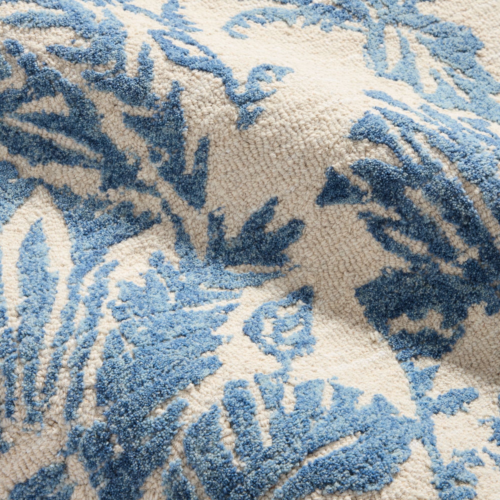 NICOLE MILLER NEW YORK Mod Damask Chambray Handcrafted Area Rug, 100% Wool Rug, Blue, 5'x7’