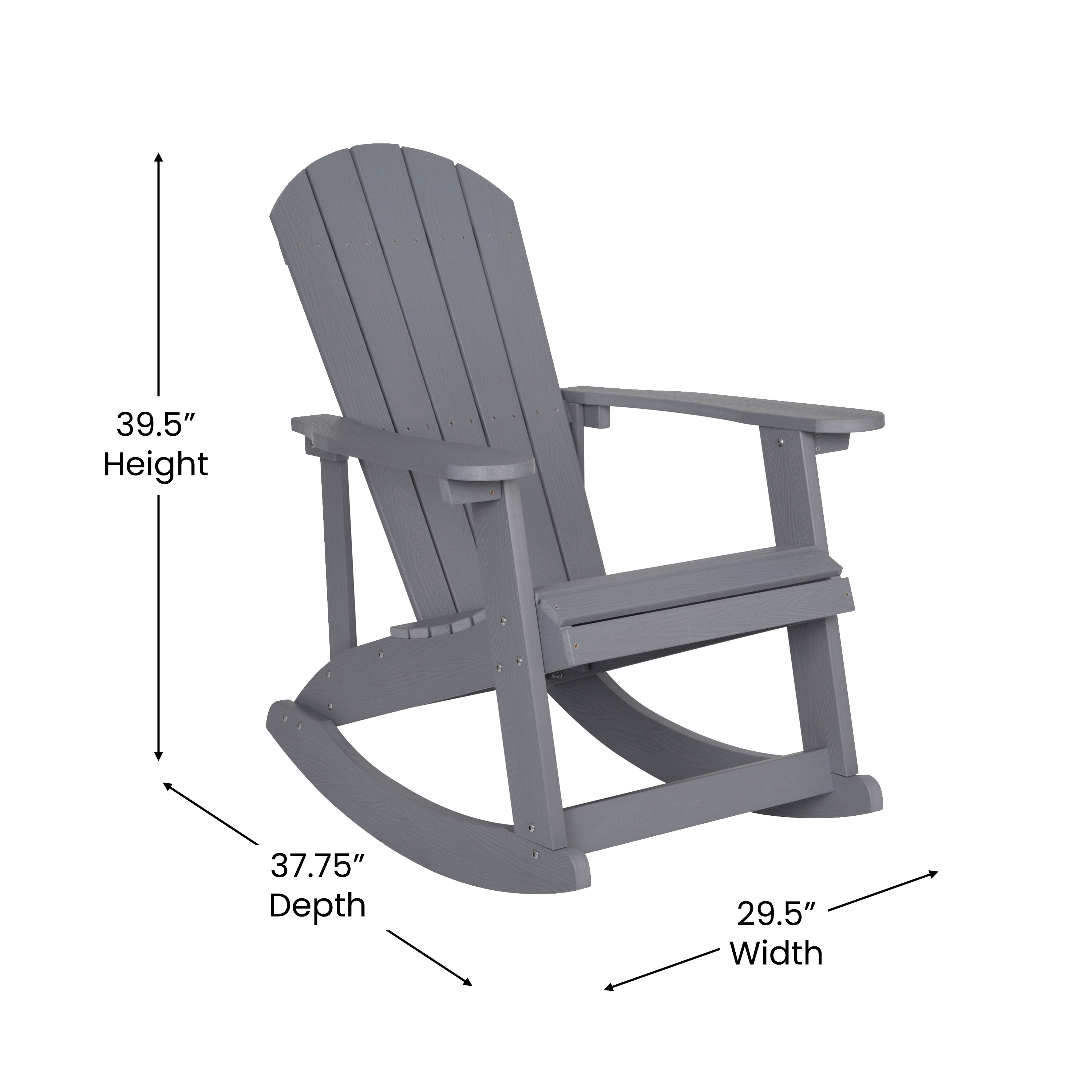 BizChair Commercial Grade All-Weather Poly Resin Wood Adirondack Rocking Chair with Rust Resistant Stainless Steel Hardware in Gray - image 5 of 11