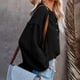 thumbnail image 2 of Blusa de mujer con volantes empalmado linterna manga larga con botones cuello en V Color puro señora Casual Top camisa para otoño negro 2XL, 2 of 5