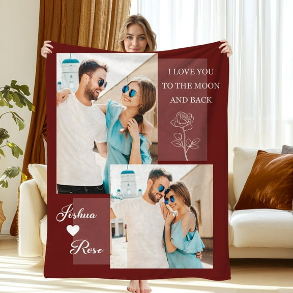 JML Custom Blanket with Picture And Text, Personalized Soft Flannel Blanket, Customized Throw Blanket, Perfect Gifts for Festivals, 1 Photo, Fast Shipping