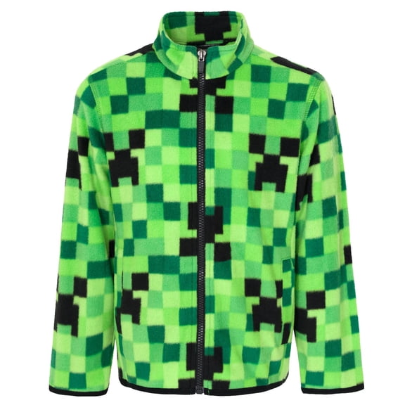 Chaqueta Minecraft Creeper para niños pequeños, forro polar con cremallera, verde 7-8