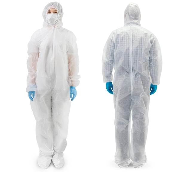 Disposable Coveralls with Hood and Boots Polypropylene White 5 pack Large Unisex