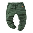 thumbnail image 2 of Men Solid Color Cargo Trousers  Loose Fit Drawstring Waist Long Pants, 2 of 5