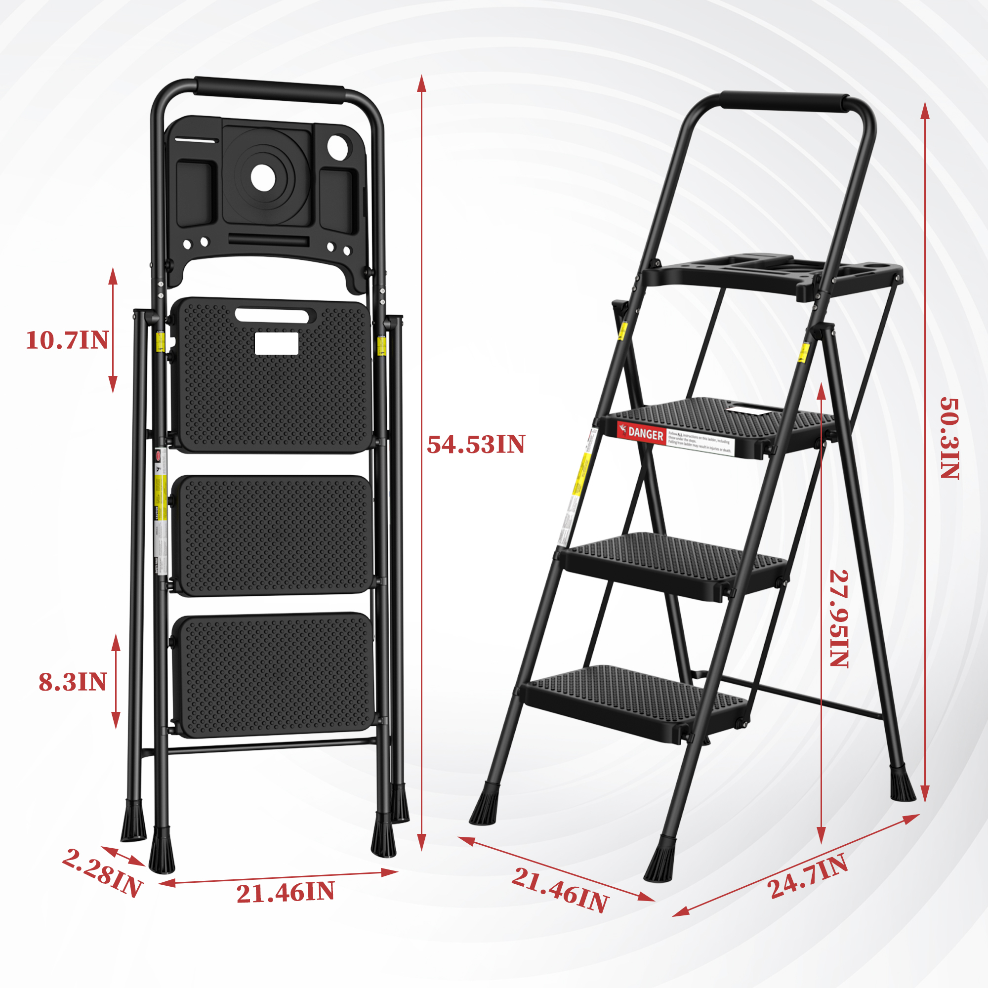 LevLad 3-Step Folding Ladder with Tool Tray and Safety Lock photo 4