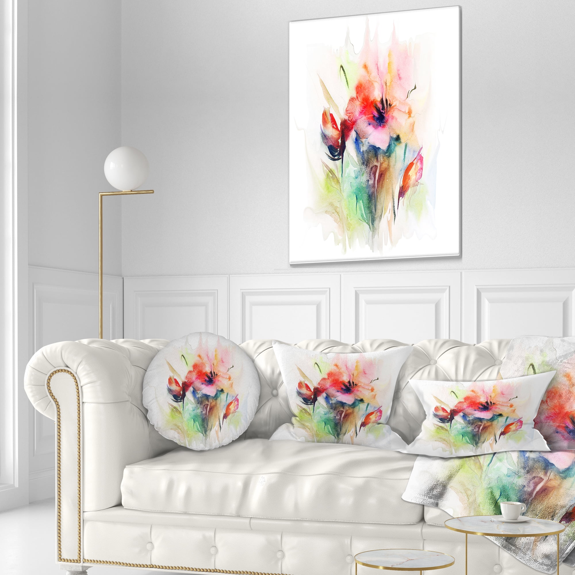 Designart Floral Watercolor Illustration - Abstract Floral Throw Pillow - 12x20