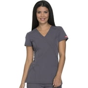 Dickies Xtreme Stretch Scrubs Top for Women Mock Wrap 85956, XS, Light Pewter