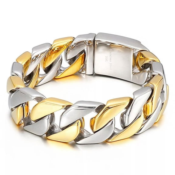 Men's High Polished Silver Gold Stainless Steel Large Cuban Link Chain Bracelet