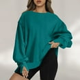 thumbnail image 2 of FAIWAD Womens Long Sleeve Round Neck Sweatshirt Loose Plus Size Basic Solid Color Side Split Pullover Tops, 2 of 5