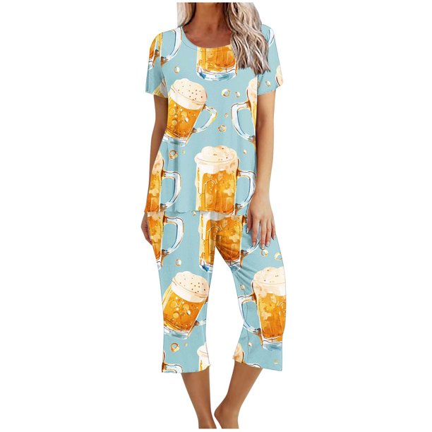 Conjunto de Verano para las Mujeres Impreso Cuello Redondo sin Mangas Y Pantalones, Casual de Dos Piezas para las Mujeres