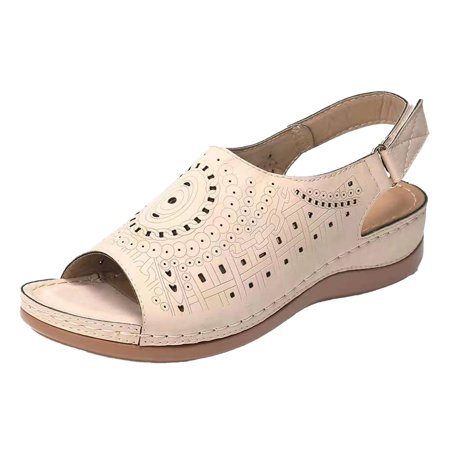 

Pyhlmscde Womens Sandals Summer Shoes Casual Slingback Sandals Hollow Out Flat Heel Open Toe Buckle Strap Retro Sandals