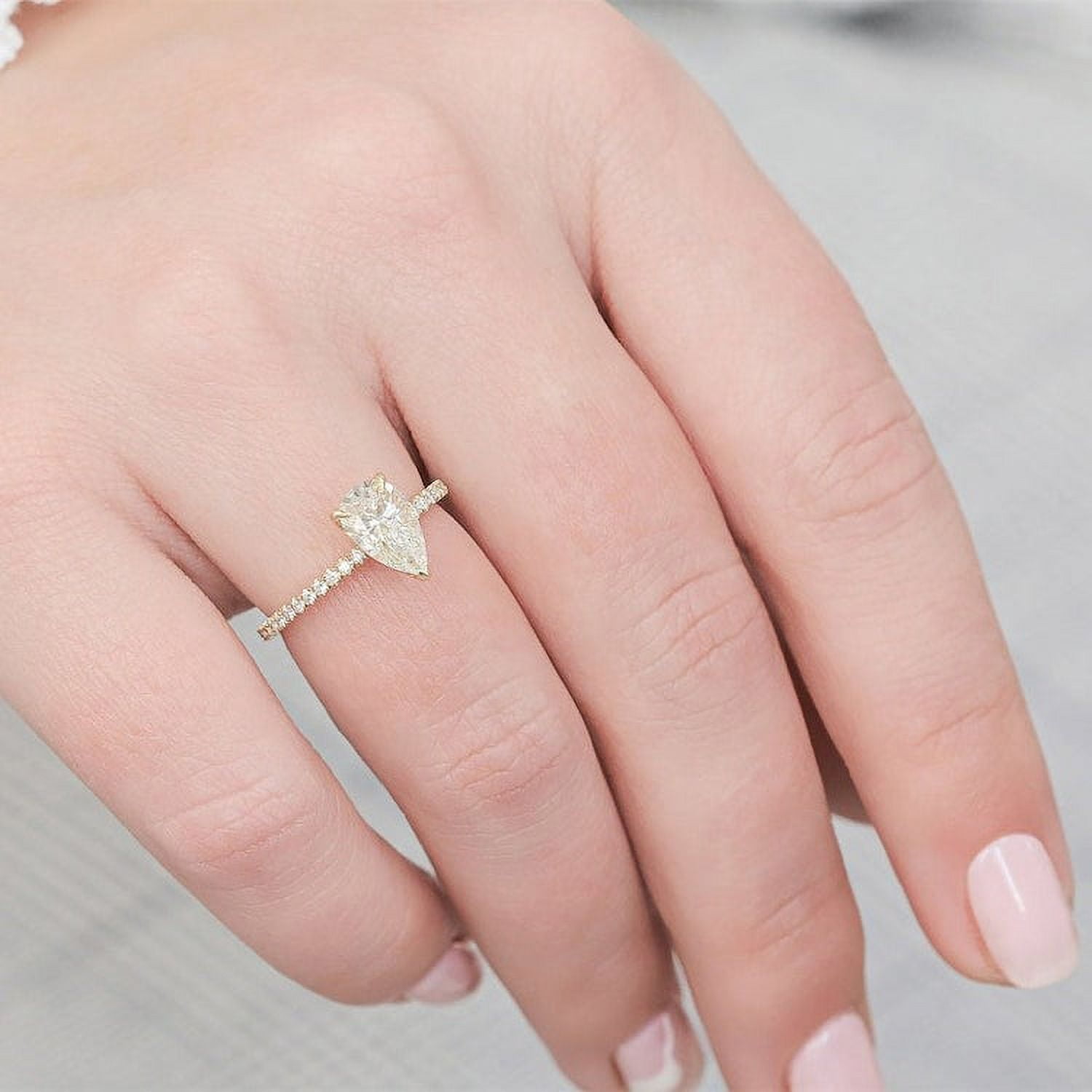 solitaire jewels 1.35 Pear Moissanite Hidden Halo Engagement Ring For Women, 10K White Gold