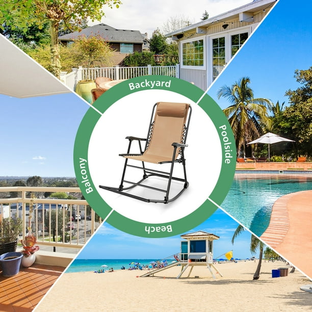 Costway Folding Zero Gravity Rocking Chair Rocker Porch Outdoor
