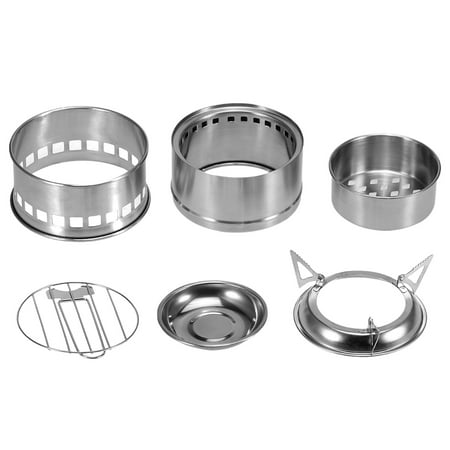 Wood Burning Bbq Grills Portable Folding Camping Stove Outdoor Cooking Wood Burning Stove with Alcohol Tray and Grill Net Hiking Backpacking Picnic BBQ ()