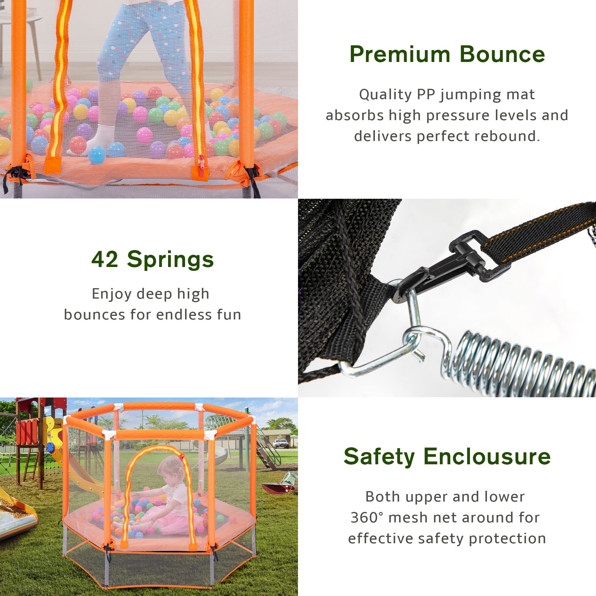 EUROCO 55" Mini Trampoline with Safety Enclosure Net, 4.5FT Indoor & Outdoor Toddler Trampoline with No-Gap Design, Small Trampoline for Kids Easy to Assemble