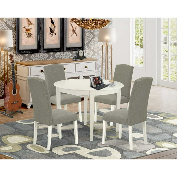 East West Furniture Dining Room Set Linen White, BOEN5-LWH-06