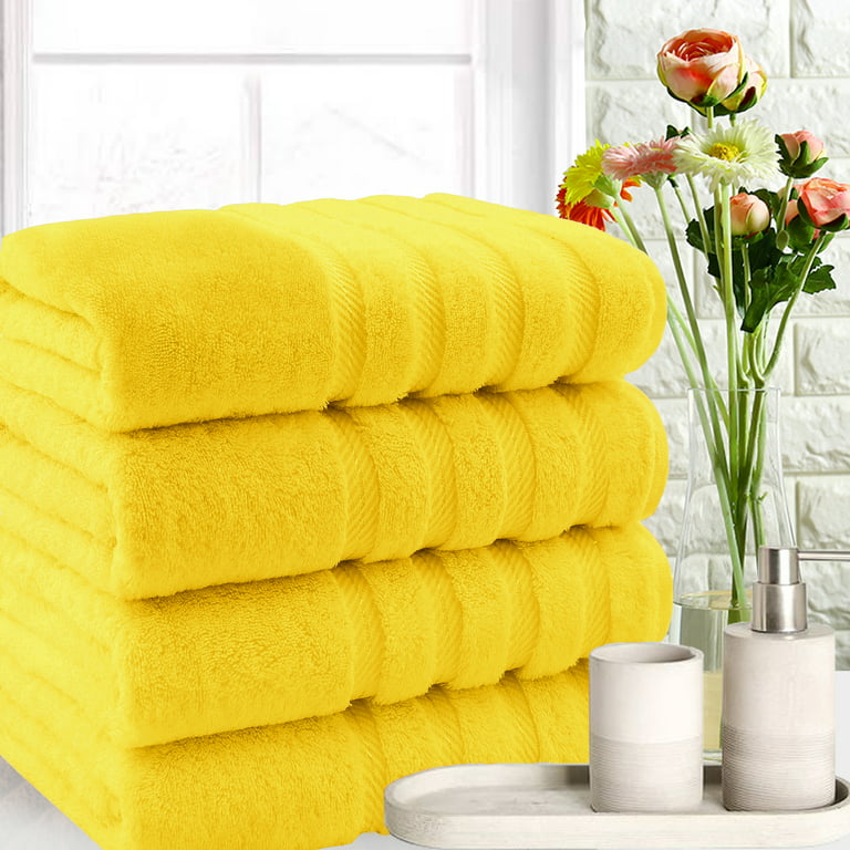 American Soft Linen Washcloth Set 100% Turkish Cotton 4 Piece Face Hand Towels for Bathroom and Kitchen - Lemon Yellow