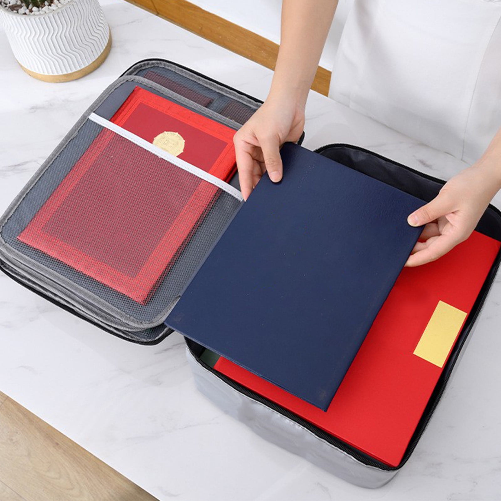 Rainproof and Fireproof Document Storage Bag, Multi-Layer Organizer for Graduation Certificates Marriage Certificates and Photos, Portable File Storage for Office Home and Travel Use