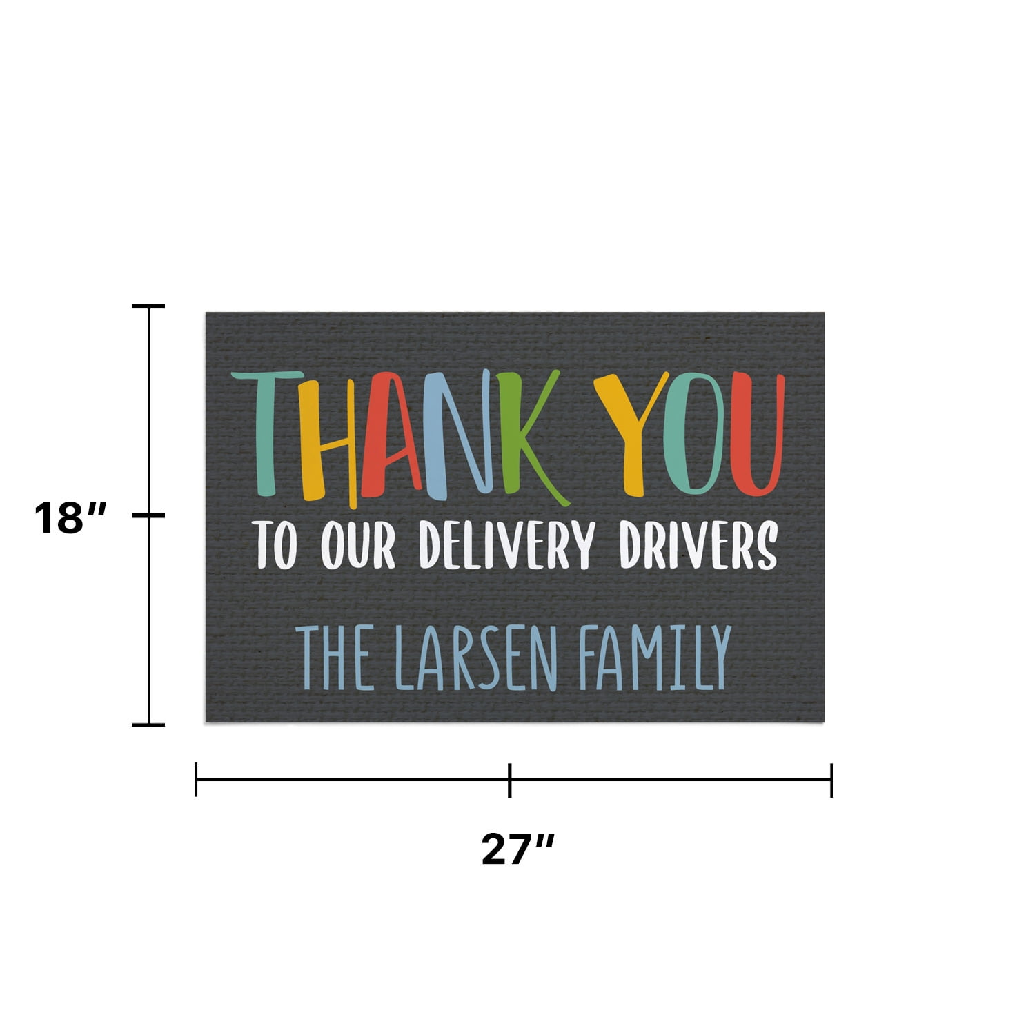 Personalized Planet 27x18 Thank You To Our Delivery Drivers Doormat with Custom Family Name Printed on Colorful Rectangular 1/8” Thick Non Slip Mat for Kitchen Hallway Deck or Porch