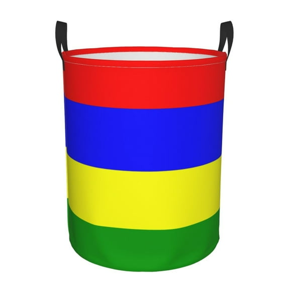 DouZhe Waterproof Collapsible Large Laundry Baskets, Mauritius Flag Four Stripes Prints Circular Hamper with Handles