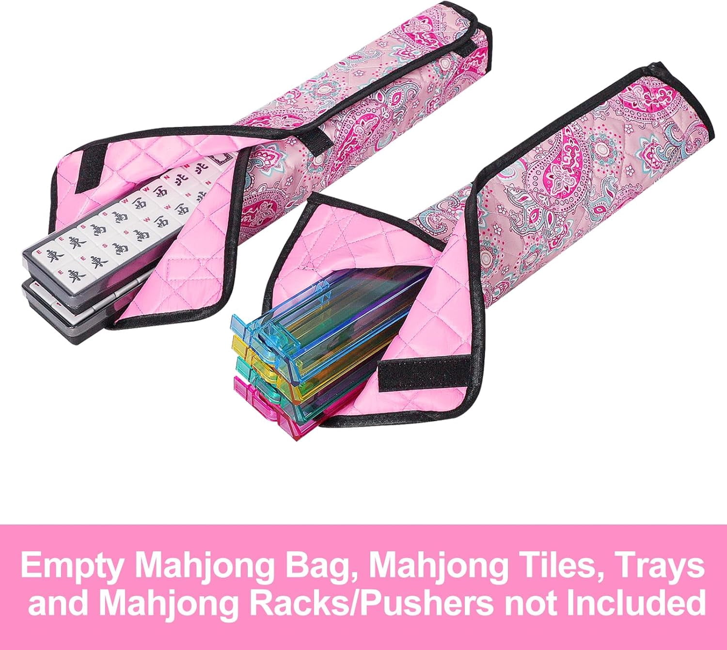 Empty Mahjong Bag, Pink Printed American Mahjong Bag with Two Wrappers (Case Only)