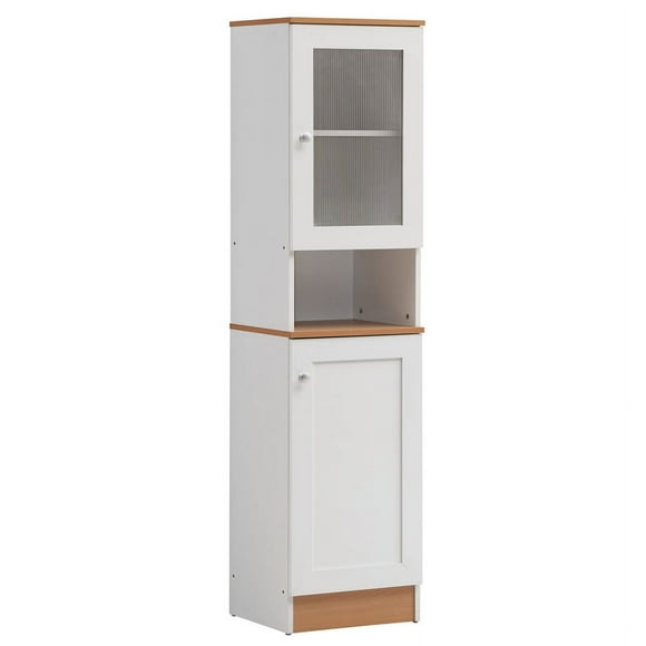 Hodedah 63" Tall Slim Open Shelf Plus Top Kitchen Pantry in White Wood