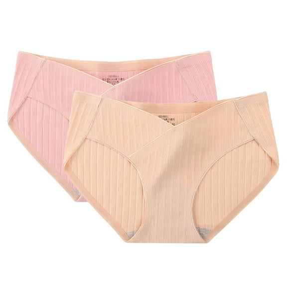 OSFVNOXV Maternity Panties for Women Under Bump Seamless Cotton Underwear V-Waisted Low Rise Breathable Everyday Underwear 2-Pack