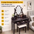 thumbnail image 4 of Makeup Vanity Table Set with 360° Rotatable Oval Mirror, 5 Drawers, Dressing Table with Padded Stool for Bedroom,Coffee, 4 of 9